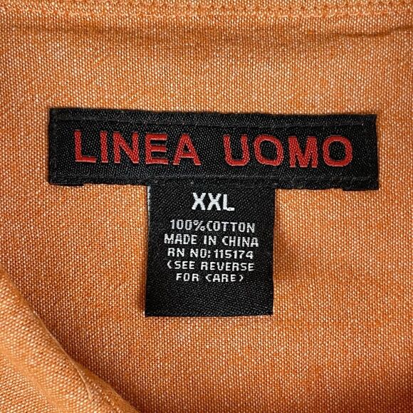 Linea Uomo Linen Short Sleeve Button Down Shirt Men’s 2XL Orange Relax Safari - Picture 6 of 16